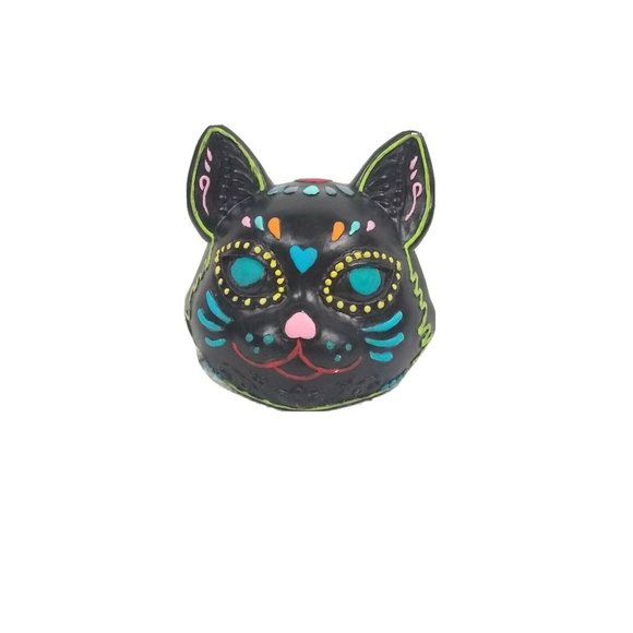 Hobbyist Dia De Los Muertos Plaster Sugar Skull Day Of The Dead cat head 7" - Picture 1 of 12